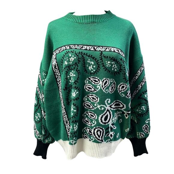 DAVI & DANI Sweaters - Davi & Dani Westley Knit Bandana Sweater Womens M New Green Spring Preppy
